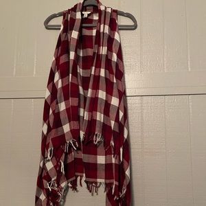 Burgundy checkered long cardigan vest